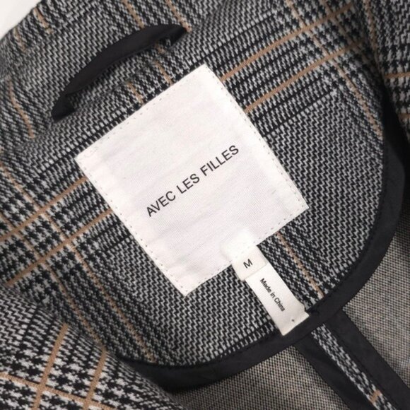 ANTHROPOLOGIE Avec Les Filles Gray Brown Longline Plaid Blazer MEDIUM 80103 - Picture 6 of 10